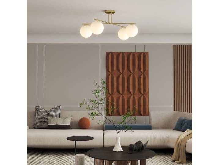 HOMCOM Lustre Moderne 4 Lumières E14 Doré et Crème