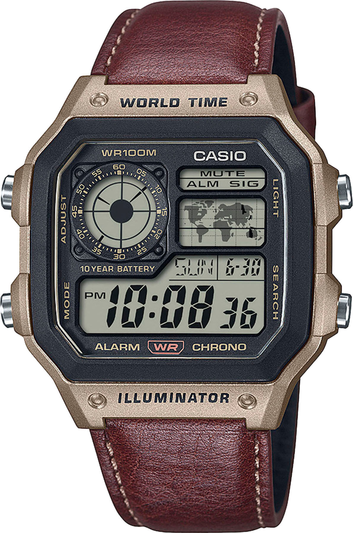 Chronograph, braun (braun, bronzefarben), CASIO TIMELESS COLLECTION, Armbanduhren, Herren, Chronograph, Quarzuhr, Armbanduhr, Herrenuhr, Lederarmband, Digitaluhr