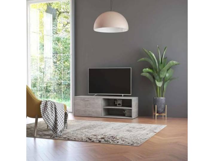 HEFZGDB TV-Schrank Betongrau 120x34x37 cm Holzwerkstoff mit Stauraum, Moderner HiFi-Schrank für Wohnzimmer, Stabiler Medienregal Aufbewahrung
