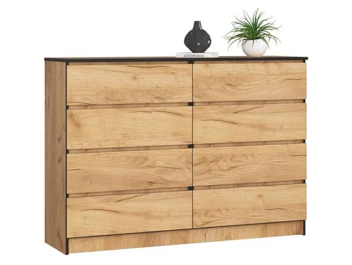 AKORD Kommode K140 138 cm 8 Schubladen für das Wohnzimmer für das Schlafzimmer für das Arbeitszimmer Büro B138 x H99 x T40 cm Gewicht 70,90 kg Handwerk Eiche