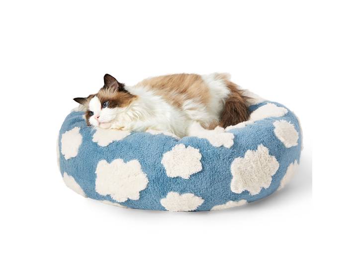 Lit pour chien Donut Dog - Lit rond pour chat d'intérieur, cadeau apaisant avec housse lavable, lit décoratif mignon pour la maison avec jacquard shaggy