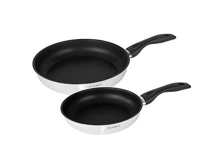 KLAMER Bratpfannen Set 24 und 28 cm für Induktion, Profi Edelstahlpfanne Greblon C3+ Antihaftbeschichtung, fettarmes Braten ohne Anbrennen, PFOA-frei und backofenfest, mit Aluminiumkern und Griff