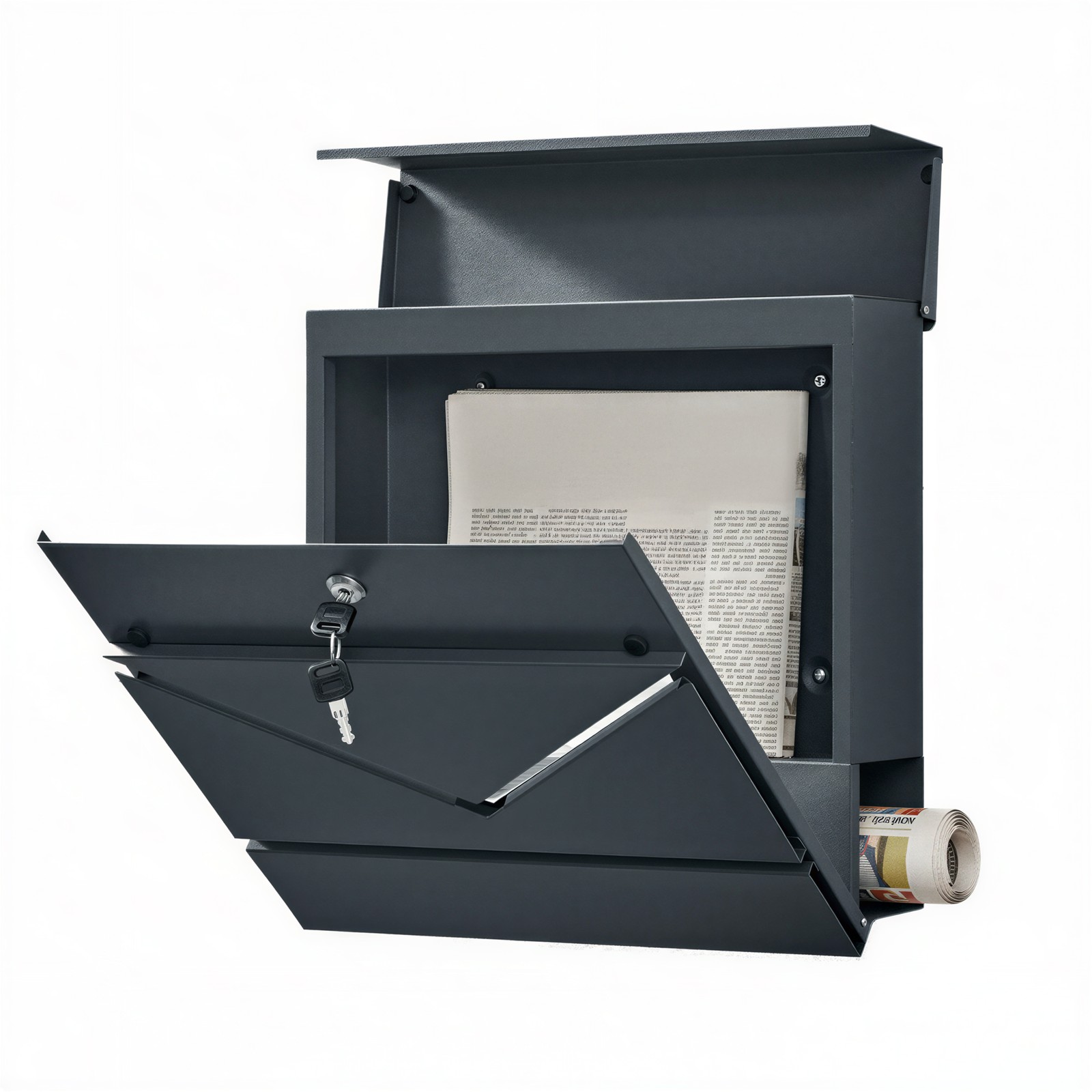 SONGMICS Postkasten modern, Briefkasten mit Zeitungsfach, Sichtfenster GMBB35054G01