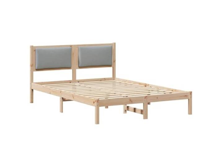 PUGYNBK Bettgestell Hellgrau 135 x 190 cm Massives Kiefernholz, Kopfteil aus Polyester, fester Lattenrost, einfache Montage