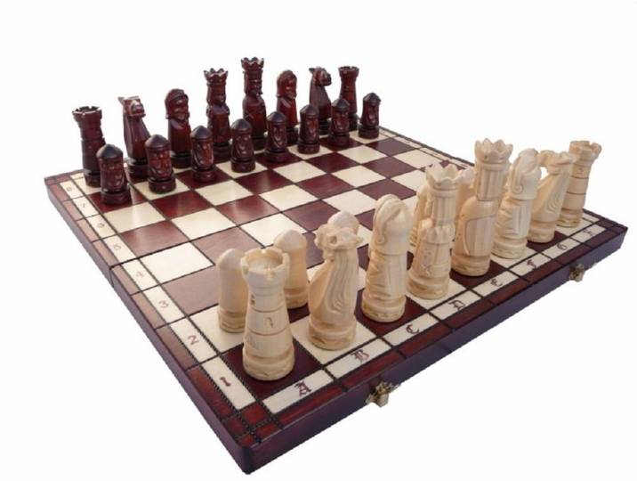 Holzprodukte Spielesammlung Schach Schachbrett 50 x 50 cm Schachspiel SET Holz Geschnitzt braun