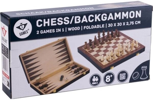 Engelhart Brætspil Skak/backgammon 30x30 Cm, Foldbart