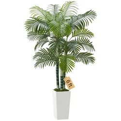 VEVOR Künstliche Areca-Palme, 1,8 m, künstliche tropische Palmenpflanzen mit weißem, hohem Pflanzgefäß, Kunstseidenpflanze im Topf, Kunstbaum für Veranden, Wohnzimmer, Terrassen Zuhause, Büro