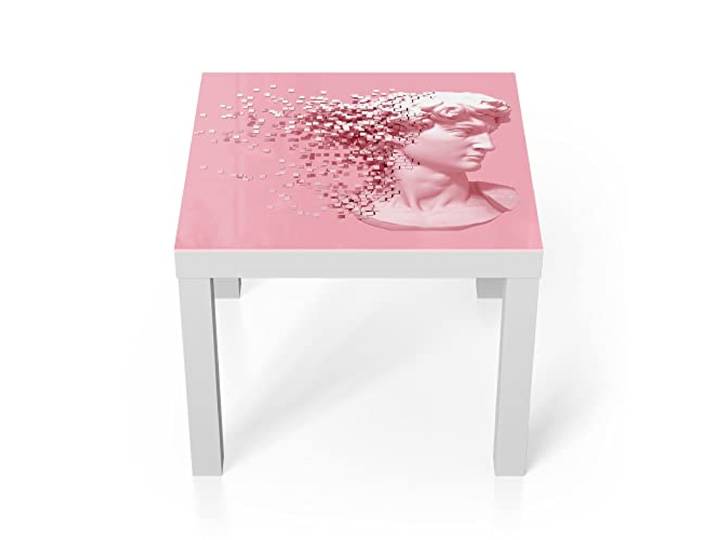 DEQORI Glastisch weiß klein 55x55 cm Motiv Desintegrierter David ausgefallener Beistelltisch aus Glas Hochglanz Couchtisch fürs Wohnzimmer moderner Couch Tisch mit Design