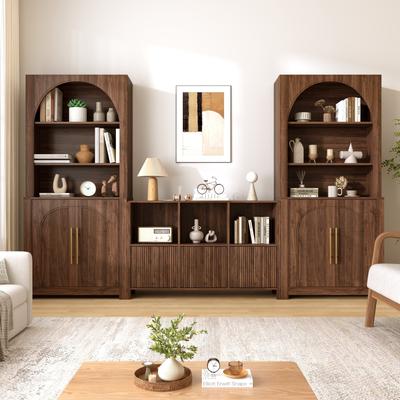 Kodotan sofa 3-Piece Arched Bookcase Suite with Storage Cabinets, Tall Bookshelves with Doors and Open Shelves, Freestanding Bookshelf Set