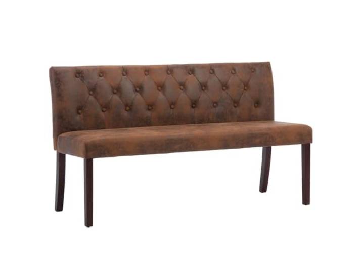 HKQWPBF Sitzbank 148,5 cm Braun Wildleder-Optik mit Rückenlehne Retro-Stil,Knopfmuster,Gummibeine,Stabilität,Flur,Wohnzimmer,einfache Montage