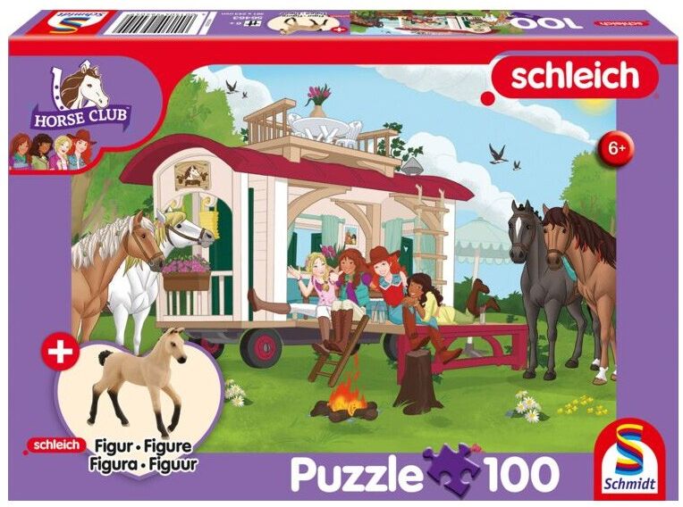 Puzzle 100 pcs Horse Club, En roulotte : Autour du feu de camp avec figurine - Puzzles Schmidt