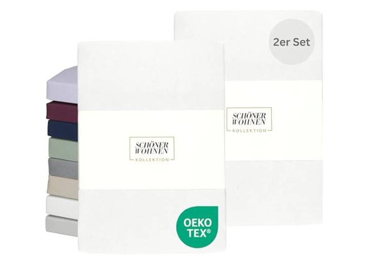 SCHÖNER WOHNEN Spannbettlaken 2er Pack 180x200cm Jersey-Baumwolle Weiß Uni