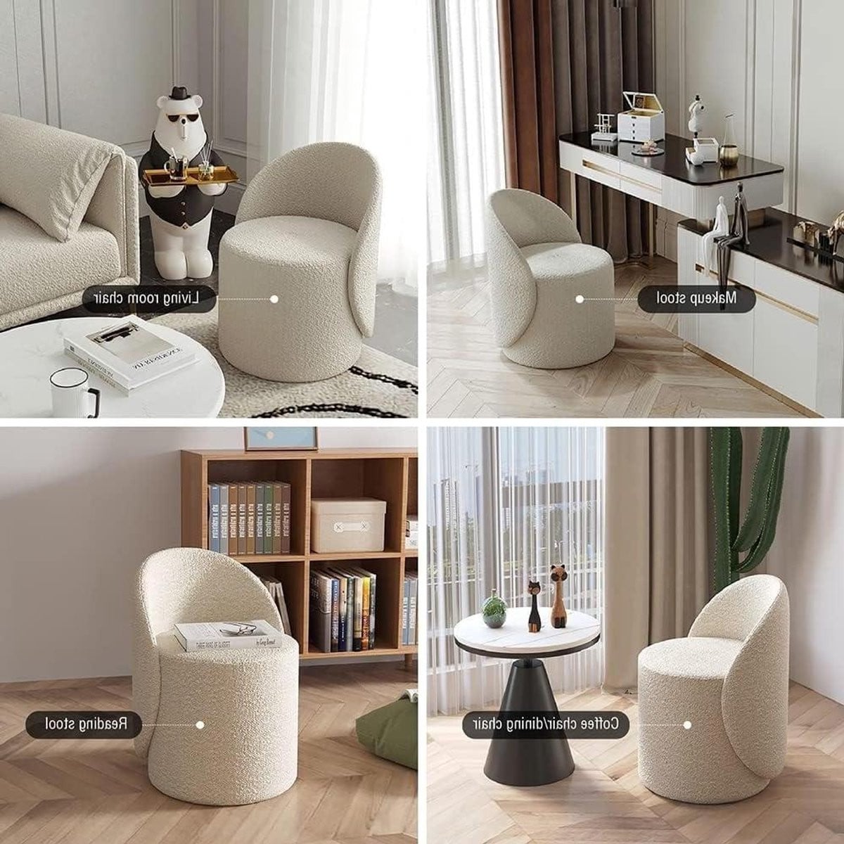 Wit Draaiende Make-up Stoel met Rugleuning - 360 Graden Draaibaar