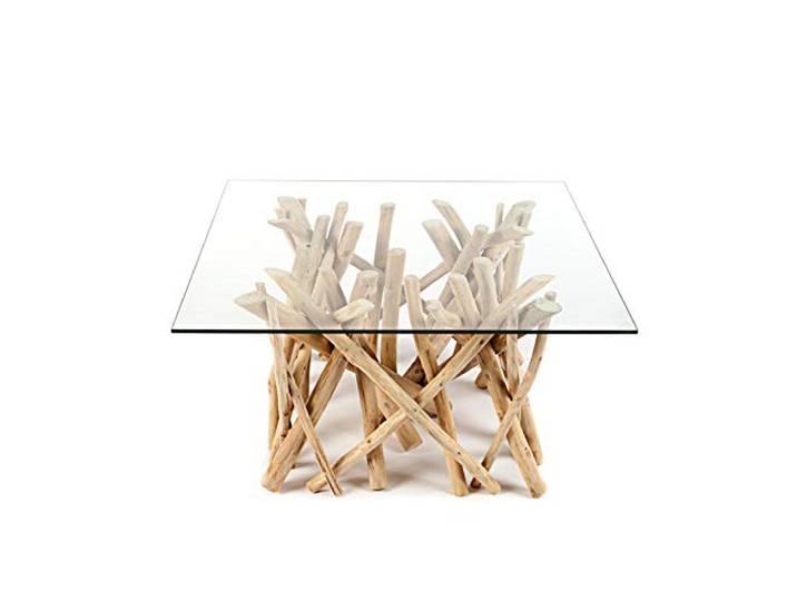 riess-ambiente Couchtisch DRIFTWOOD - 80x80cm - transparent - Glas Teakholz Unikat, handgefertigt, individuelle Maserung, Sicherheitsglas, Beistelltisch, natürliche Optik