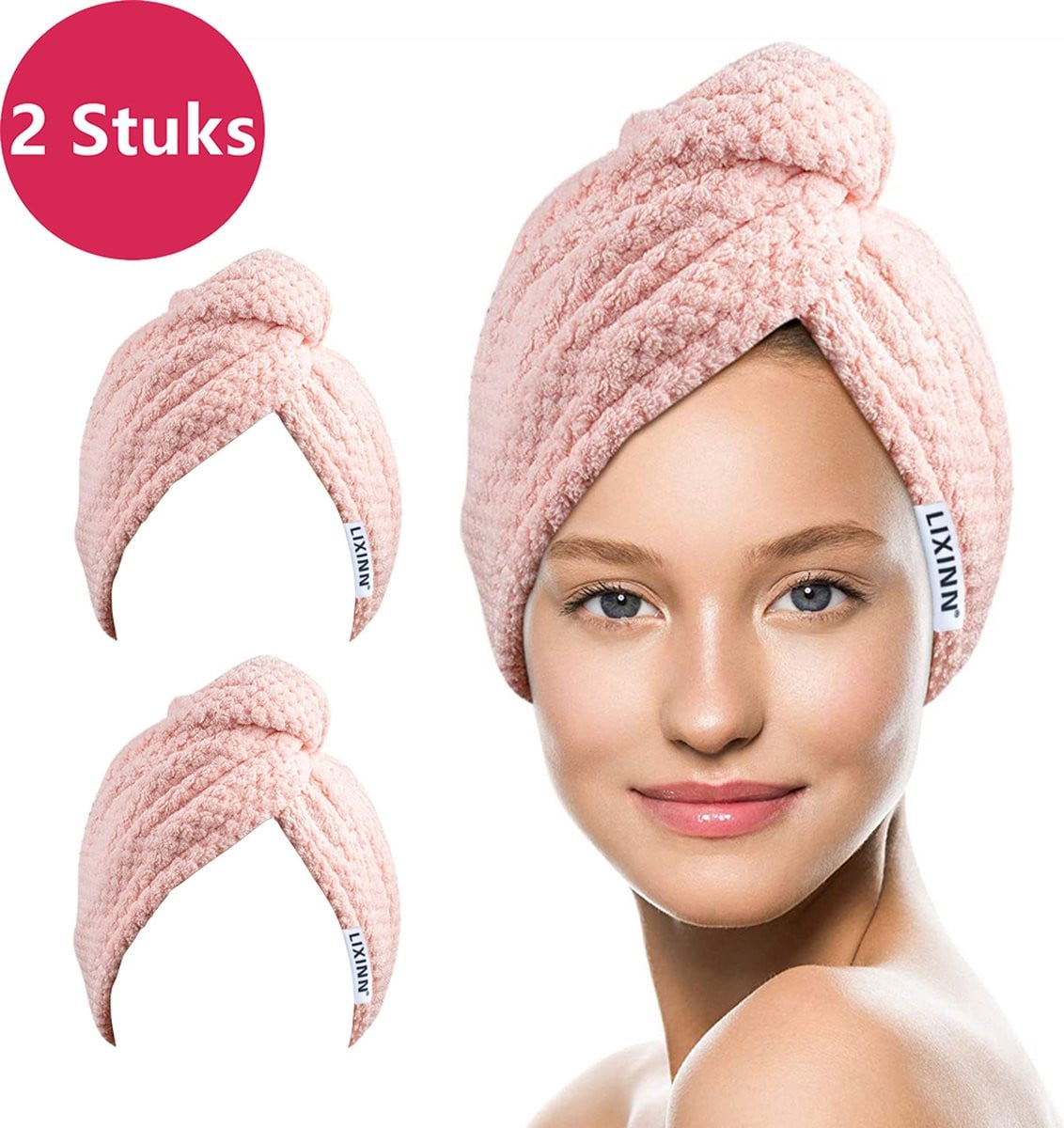 LIXIN Haarhanddoek Set van 2 stuks - Roze - Microfiber Haar Tulband - Sneldrogend en Super Absorberend