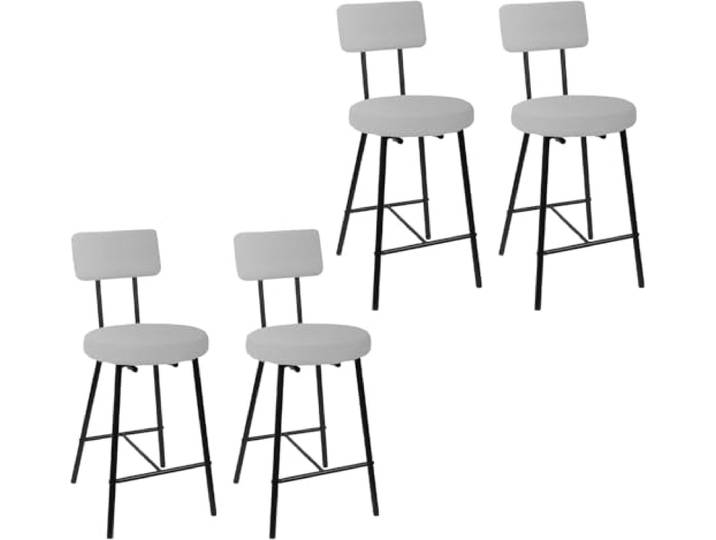 IDEALHOUSE Modernes Barhocker Set - Gepolsterte Thekenhocker mit runder Sitzfläche, Rückenlehne & Fußstütze, Metallbeine, für Kücheninsel/Esszimmer/Café - Grau, 4er-Set