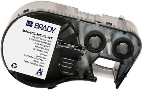 Brady M4C-500-595-BL-WT etiquetas de vinilo blanco sobre azul 12,70 mm x 7,62 m