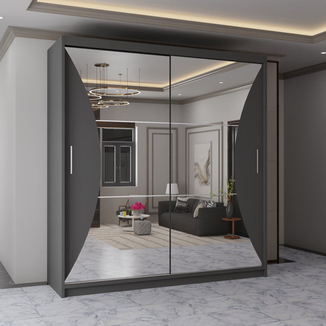 Metro Modern 2 Door Sliding Mirror Wardrobe – Stylish Bedroom Storage in 2 Sizes and 3 Colours Grey 217cm H x 203cm W x 62cm D