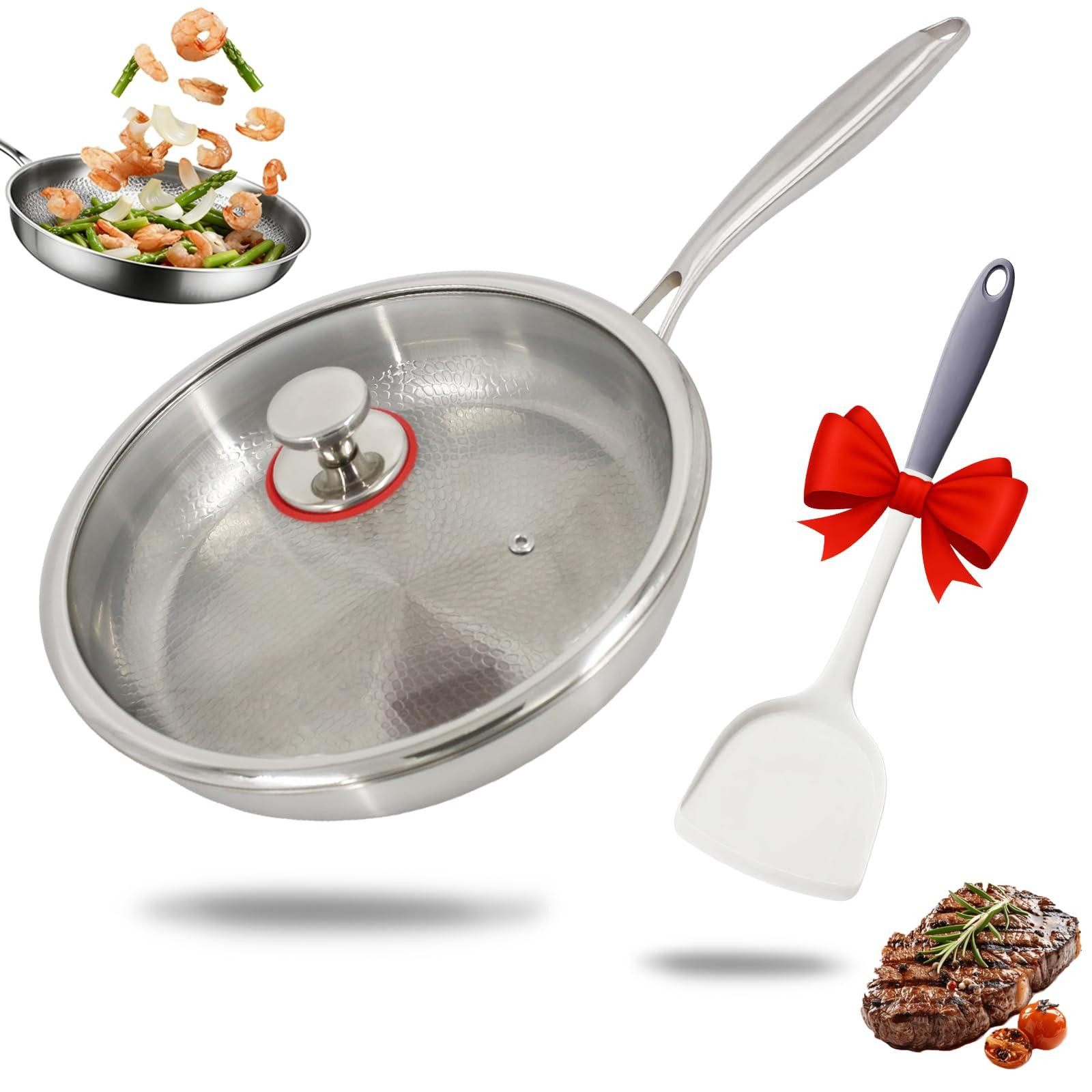 Dripio Titanium koekenpan, ongecoat, gehamerd, 26 cm, met glazen deksel
