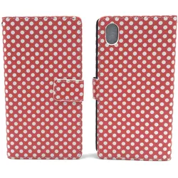 König Design Schutz Hülle für Sony Xperia M4 Aqua Polka Dot Rot Tasche Cover + 1 Panzer Schutz Glas (Sony Xperia M4 Aqua), Smartphone Hülle, Rot