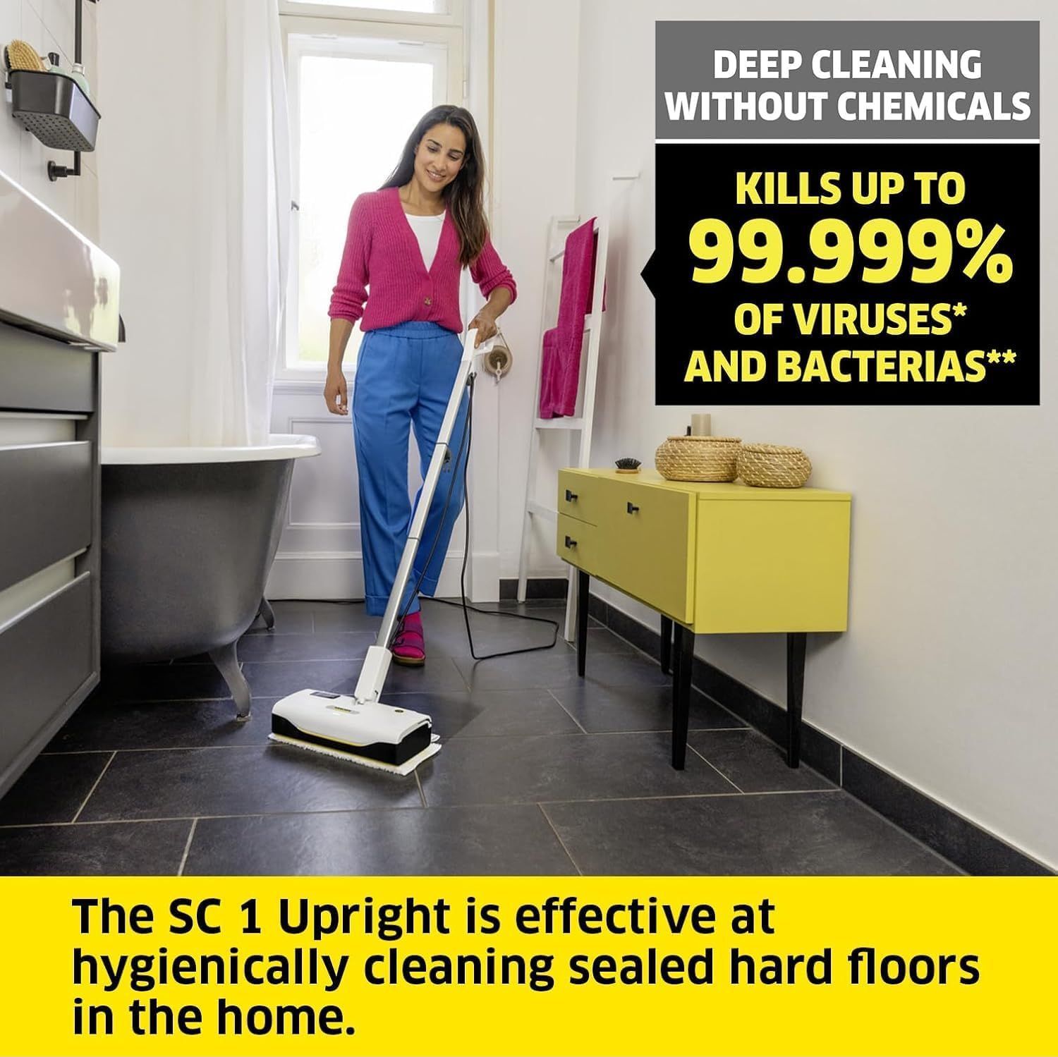 KARCHER Kärcher SC 1 Upright Steam Mop   30s Heat-Up   EasyFix Floor Nozzle   0.2L Tank   Lightweight Steam Cleaner