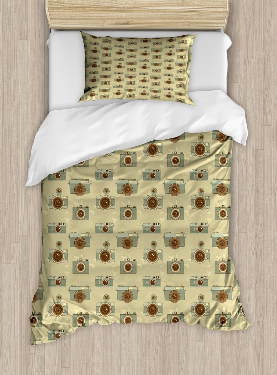 ABAKUHAUS Hipster dekbedovertrekset voor eenpersoonsbedden met kussensloop, vintage grungy design, 130 x 200 cm