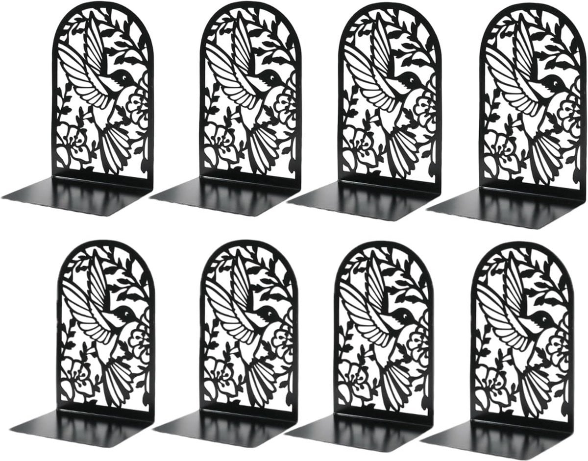 Boekensteunen Metaal met Decoratief Vogel Design - 4 Paar - Zwart