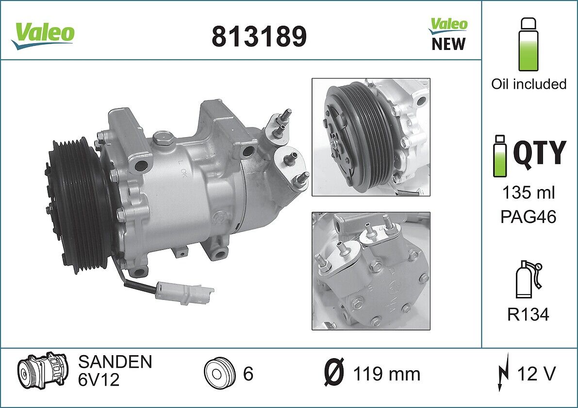 Valeo Kompressor, Klimaanlage New Original Part 813189 Für Peugeot Citroën Naza (Df-Psa)