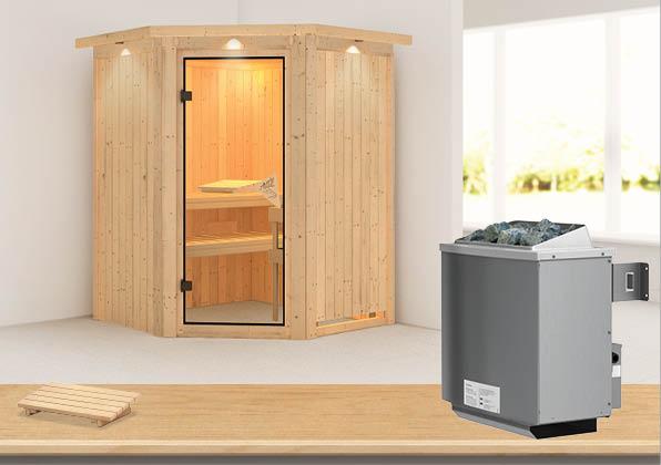KARIBUHOLZT Sauna Larin Eck,9KW integr. Strg bronz.GGT u. DK 08288335