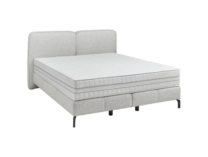Voleo Boxspringbett, Hellgrau, Metall, H2 + H3, 7-Zonen, Höhe ca. 28 cm, 180x200 cm, gepolstertes Kopfteil, in verschiedenen Größen erhältlich, Matratzenauswahl, Härtegradauswahl, Stoff-/Lederauswahl, Schlafzimmer, Betten, Doppelbetten
