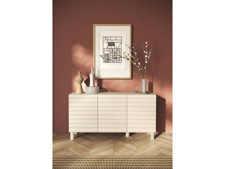 Sideboard GOODPRODUCT Adria, 152 cm breit, 3 Türen, Anrichte, Kommode, Stauraumschrank , beige (talco spatolato, fronten talco in 3d, design), B:152cm H:81cm T:42cm, Holzwerkstoff, MDF, Sideboards, Sideboard, Korpus Talco Spatolato, MDF-Fronten in 3D-Design, viel Stauraum