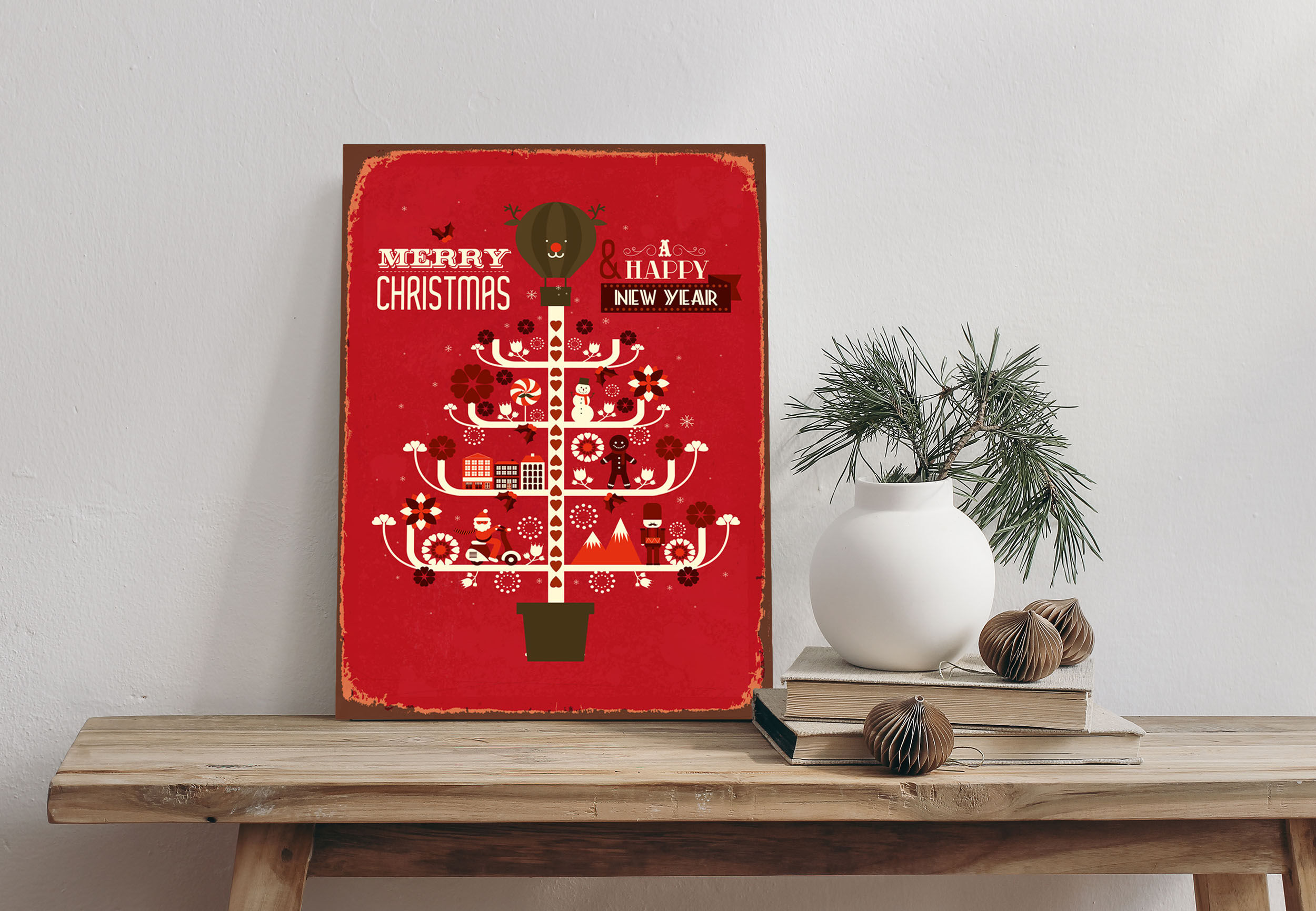 Alu-Dibond-Druck QUEENCE "Weihnachtsbaum", rot (farbe bild(er): rot), B:20cm H:30cm T:0,2cm, Alu Dibond, Bilder, Alu-Dibond-Druck, Merry Christmas, Schild farbe bild(er): rot B/H/T: 20cm x 30cm x 0,2cm, Weihnachten Weihnachtsbaum Hochformat, 1 Stk.