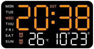 Inspire Select Large LED Digital Wall Clock USB Powered Remote Control With Temperature, Date & Week Display + Dual Alarm Feature black orange