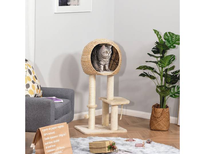 PawHut Arbre à Chats Cosy Sisal Beige 48x40x100cm