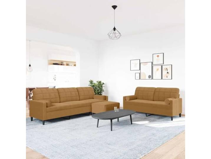 pokgdf 3-TLG Sofagarnitur Samt Braun mit Nackenrollen Metallgestell, Dick gepolstert, Vielseitiger Fußhocker, Modernes Design