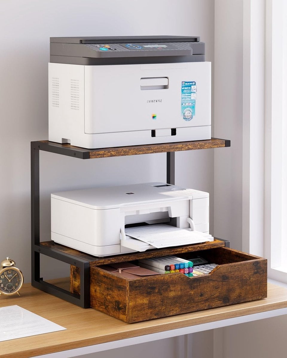 TLJ015H Multifunctionele 2-laagse printertafel met opbergrek in Bruin