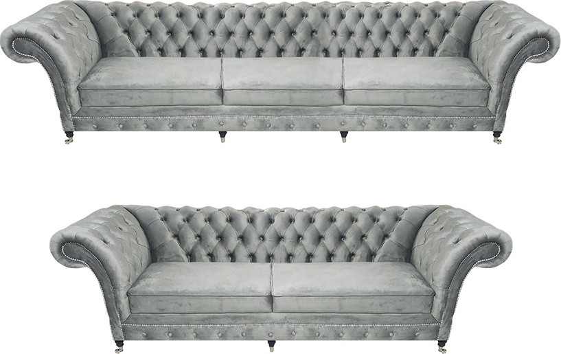 Luxus Designer Chesterfield Sofagarnituur voor de woonkamer in het grijs
