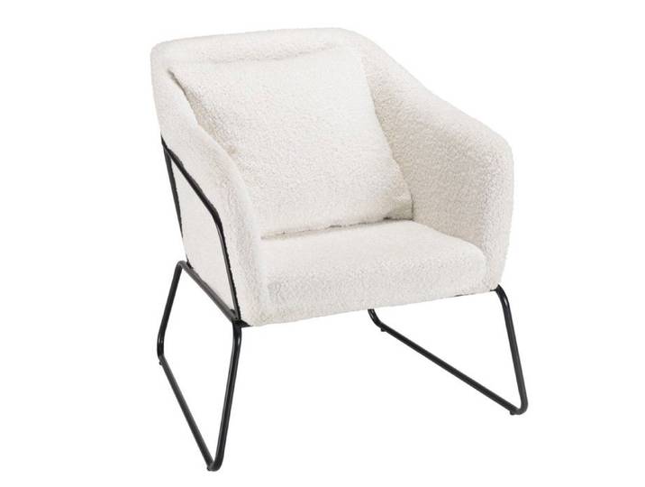 MACABANE AGATHE - Fauteuil tissu bouclette blanc pieds évasés métal noir AGATHE