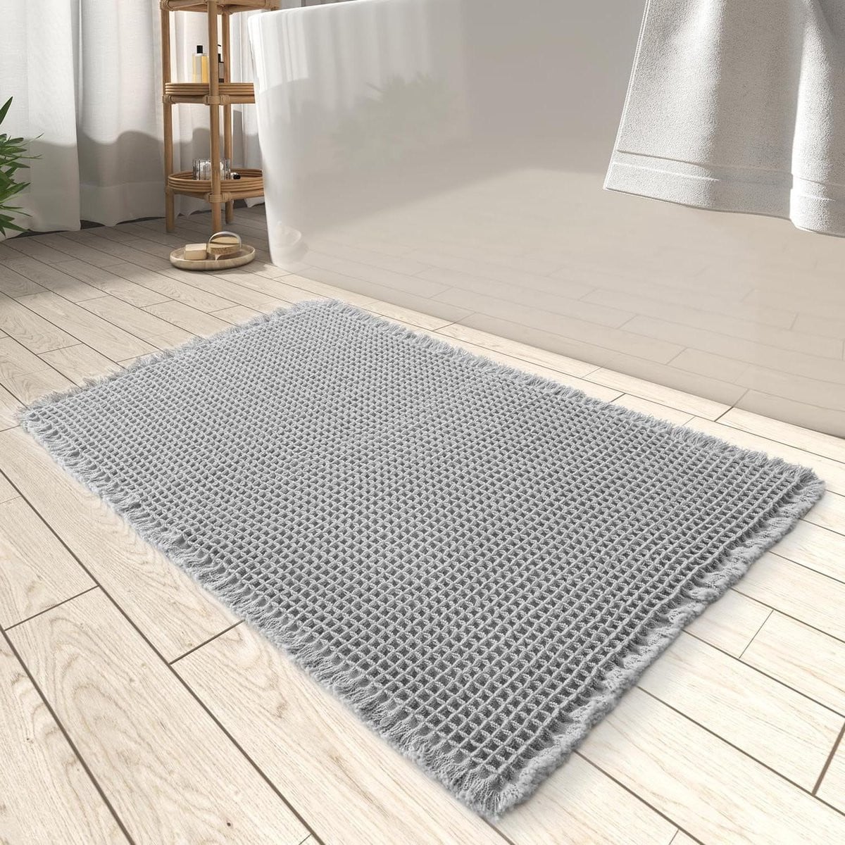 Grijs Badmat Wafel Weefsel met Antislip Onderkant - 46 x 77 cm