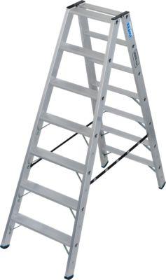 KRAUSE STABILO Stufen-Doppelleiter 2x7, 225 kg, 80 mm D-Stufen, beidseitig begehbar, Alu-Gelenke, SafetyCap