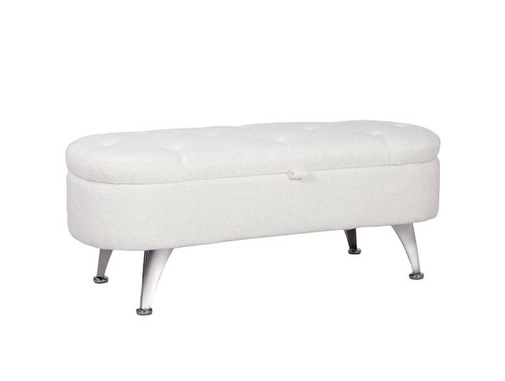 Homcom Sitzbank mit Stauraum, Polsterbank mit Deckel, Bettbank mit Teddysamtoptik, Weiß, Kunststoff, 47x46.5x114 cm, Esszimmer, Bank, Sitzbänke