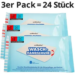 ZVG zetMedica Feuchte Waschhandschuhe, 3er PACK , Parfümfrei, pH-neutral, 24 Stück, Einzeln Verpackt, Gebrauchsfertig (normal, 3er Pack)