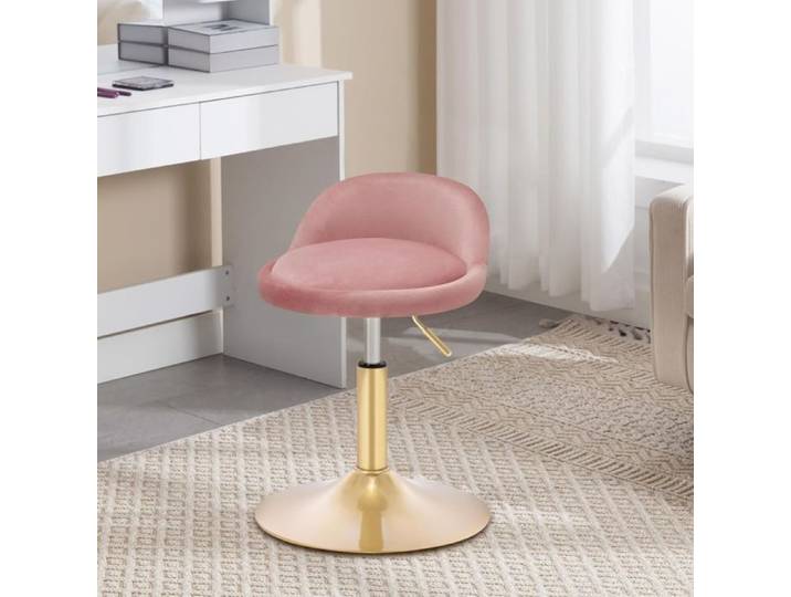 Tabouret Maquillage - WOLTU Tabouret bar Pivotant Velours - Hauteur Réglable - Rose+Or