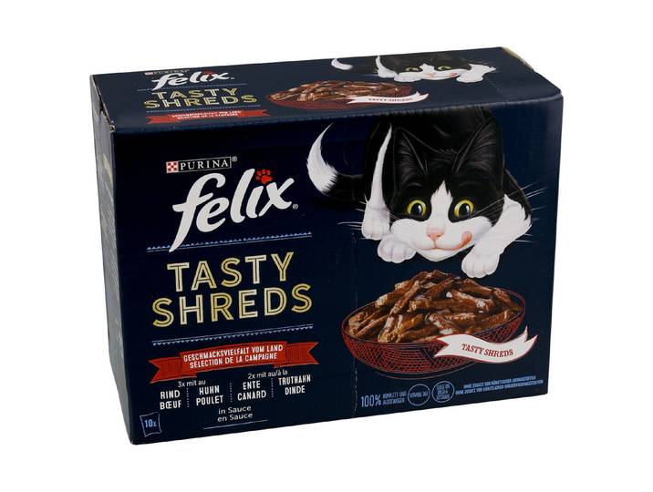 Felix Tasty Shreds Katzenfutter in Sauce Fleisch 10x80g
