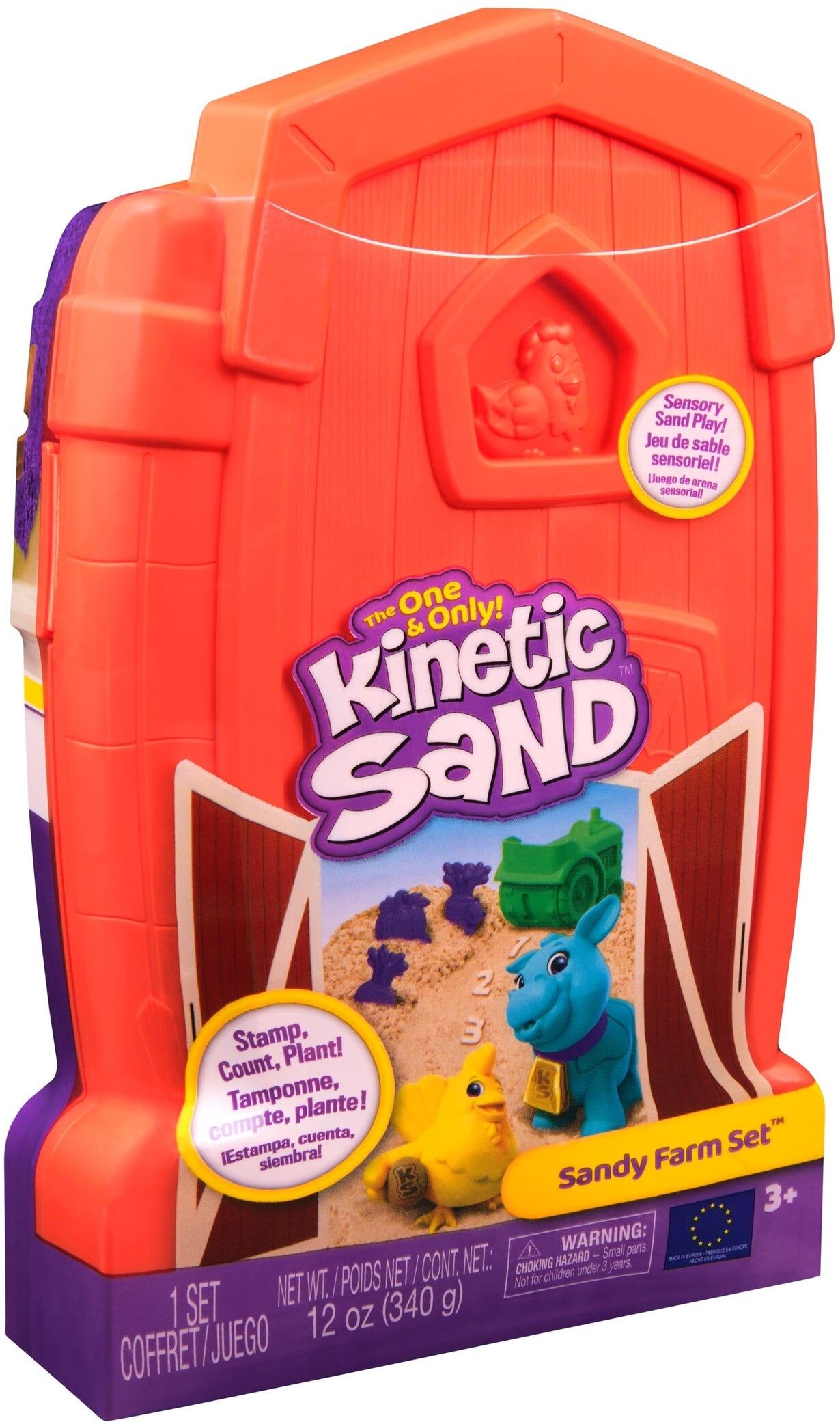 Spin Master Kinetic Sand Sandy Farm Set with 340g Sand and 6 Tools for Kids - Brown - 340g