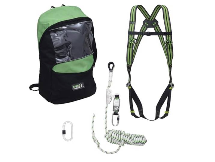 Kratos Safety Absturzsicherung Set, 15m Auffanggerät, Gurt, Karabiner, Rucksack