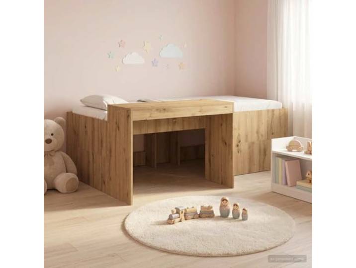 RJPLMFV Hochbett für Kinder, integrierter Schreibtisch, 90 x 200 cm, Eiche handgefertigt