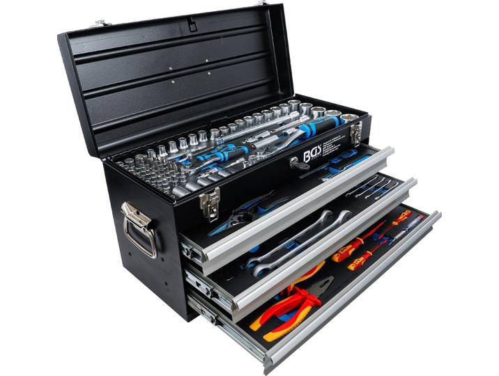 BGS Valise à outils métallique pour électricien 3 tiroirs avec 147 outils - 3350