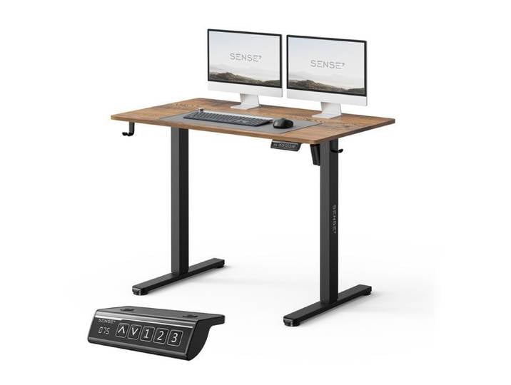SENSE7 NOJO LIGHT - Bureau électrique 100x60 cm - Fonction mémoire - Bureau assis-debout - Table d'ordinateur - Marron foncé