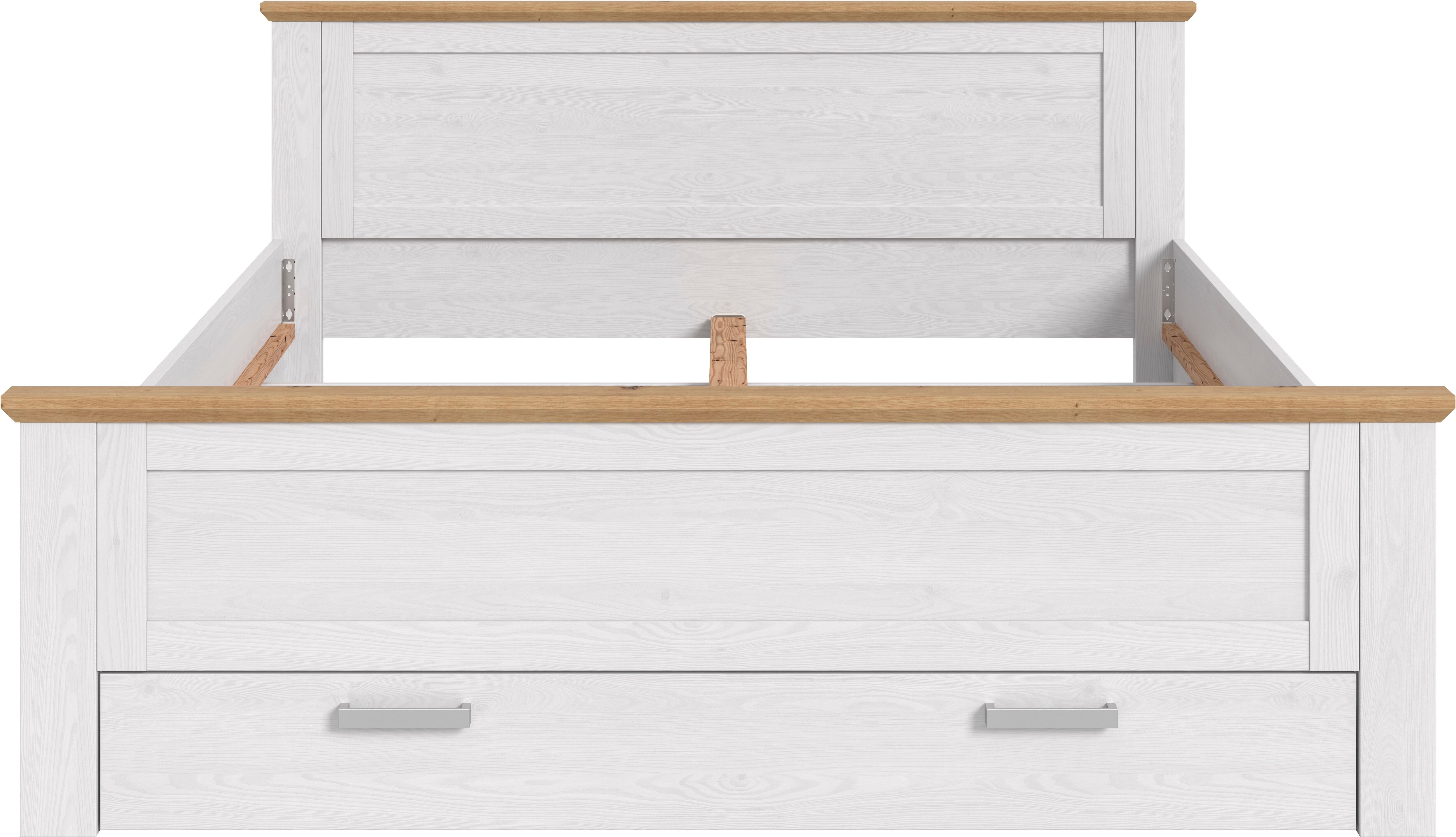 Stauraumbett HOME AFFAIRE "COSENZA, Breite 189cm, im Landhausstil, 3 Schubkästen", weiss (sibiu lärche nachbildung, artisan eiche nachbildung, sibiu lärche nachbildung, artisan eiche nachbildung, sibiu lärche nachbildung, artisan eiche nachbildung), B:189